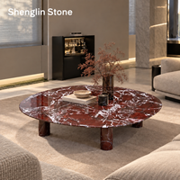 Table basse en marbre Rosso Levanto à bords incurvés, table de salon ovale carrée douce pour projets de villas de luxe, hôtels et halls d'accueil (ODM/OEM)