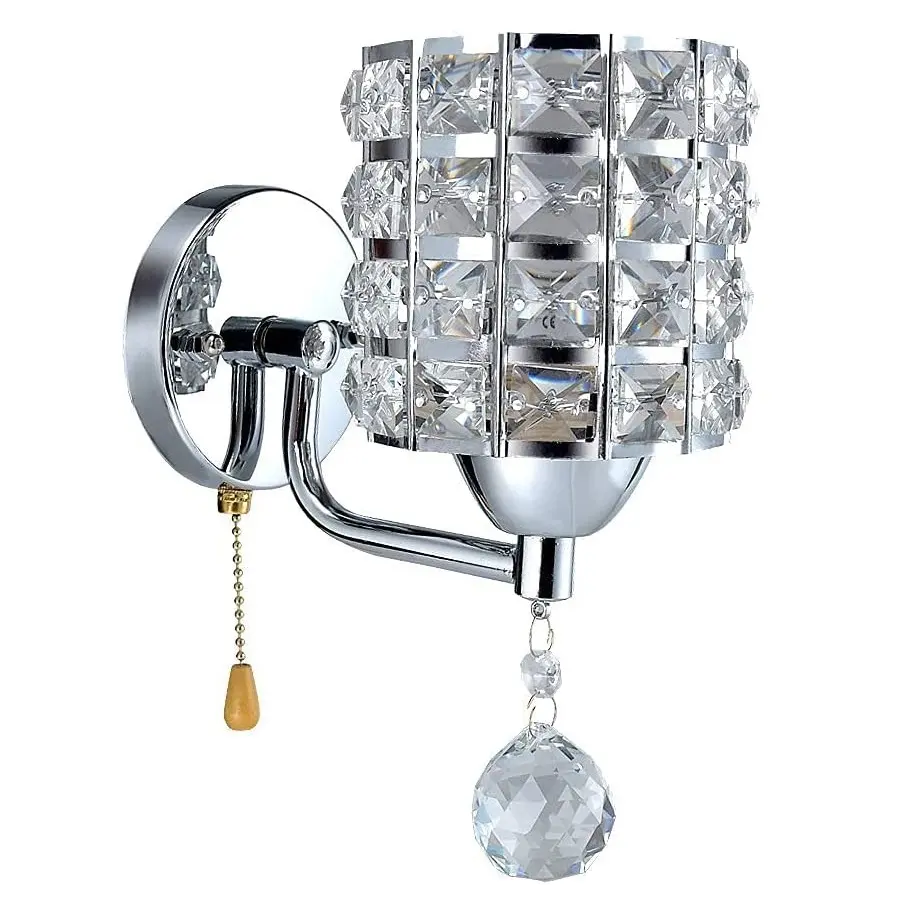Crystal Wall Sconce Modern LED Wall Lighting Fixture Decorative Wall Mount Lamp with Pull Chain Switch