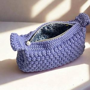 Winter Eco-Friendly Bubble Cosmetic Bag Handmade Crochet Clutch Custom Ladies Zip Travel Organizer Bags Portable Cotton <b>Storage</b> - Product Image 1