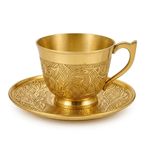 Beautifully Crafted Brass <b>Cup</b> and <b>Saucer</b> with Smooth Curves and Subtle Texture for Everyday Elegance - Product Image 1