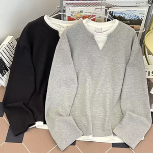 Maglietta <span class=keywords><strong>Termica</strong></span> a Maniche Lunghe da <span class=keywords><strong>Uomo</strong></span> in Cotone 100% 250 Gsm con Colletto a Due Strati Grigio Lavorato a <span class=keywords><strong>Maglia</strong></span> - Product Image 1