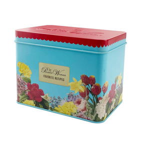 Recipe Box With Cards and Dividers & Metal Lid For Phone Holder & Recipe Card Metal Recipes Tin Box