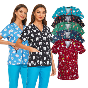 Conception uniforme personnalisé d'infirmière Vêtements de travail médical d'hôpital Uniforme de Noël Gommage Tops Anti-rides Imprimé Infirmière Gommage Ensembles - Product Image 2