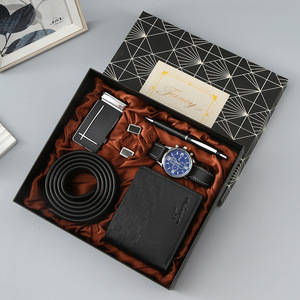 IStapromo Gifts Men's Customized Business Gift Set Leather Fashionable Silk Screen Printed Belt Wallet Perfume <b>Key</b> <b>Chain</b> Pen - Product Image 2