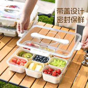 ภาชนะเก็บอาหารแบบพกพา 9 ช่องสีขาวครีมทรงสี่เหลี่ยมผืนผ้าฝาปิดแบบคลิปสำหรับเดินทางขนมผลไม้นักเรียนตู้เย็น - Product Image 4