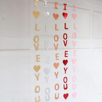 Guirlande florale en papier décoratif en forme de cœur « I LOVE YOU » en or rose et rose pour la Saint-Valentin, mariage, fête, ou latte art