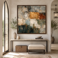 Peinture à l'huile abstraite orange vintage peinte à la main, texture beige et noire, art mural sur toile pour la décoration de hôtels de luxe, bureaux et salons