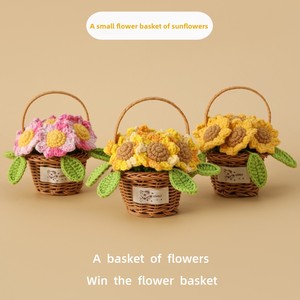 Panier de fleurs au crochet fait main, <span class=keywords><strong>tournesol</strong></span> et marguerite, en couleurs vives assorties (<span class=keywords><strong>rose</strong></span>, jaune, orange), idéal comme cadeau pour elle ou pour sa mère - Product Image 3