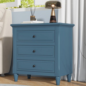 <b>U</b>_STYLE 28'' Pine Wood Nightstand 3 Drawers Smooth Gliding Rails Metal Handle Minimalist Bedside Cabinet - Product Image 2
