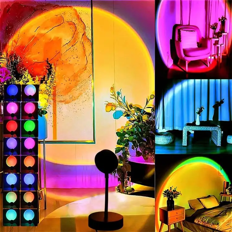 Hot Sale Sonnen untergang Lampe Projektion 16 Farben Foto Regenbogen App Musik Rhythmus Led Nachtlicht Projetior Sonnen untergang Lampe