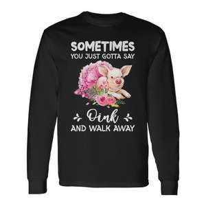 T-shirt à manches longues pour les amoureux des cochons, design Oink And Walk Away pour les fans d'animaux - Product Image 1