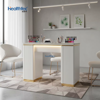 Table de manucure moderne avec cadre en bois, surface en marbre et lampe LED, pour salon de beauté, OEM, pour technicien en ongles