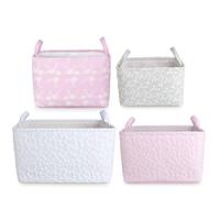 Panier de rangement pliable en coton et lin brodé de fleurs 3D, écologique, avec poignées, empilable, organisateur de vêtements pour chambre d'enfant