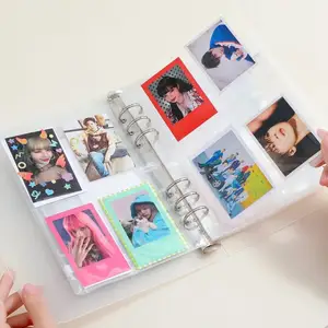 Tempat kartu foto transparan, tempat kartu foto Kpop dua sisi bening dengan lengan, buku Binder 6 cincin dengan kabel elastis