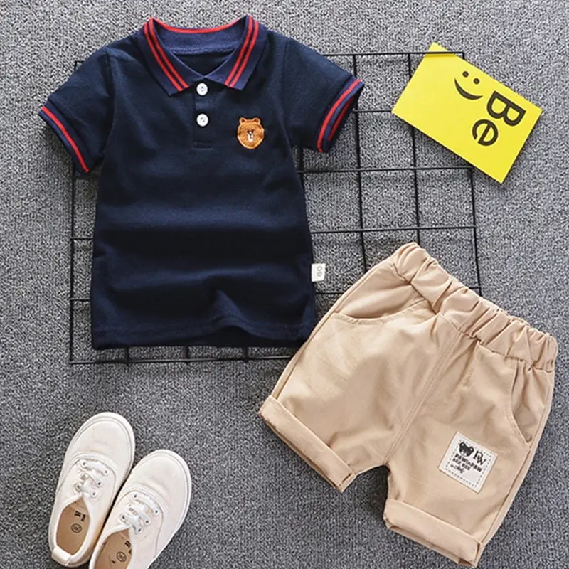 kids clothing sets boys high quality summer letter plaid pocket t shirt shorts kids clothing 1Newest shorts boys clothing set