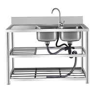 Évier de cuisine professionnel en acier inoxydable pour restaurant, intérieur/extérieur, 80/100/120 cm, avec poste de travail et cuve simple/double carrée