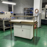 Vitrine à bijoux en acier inoxydable de luxe OEM avec éclairage LED, comptoir de bijouterie pour magasin de détail avec rangement à tiroirs