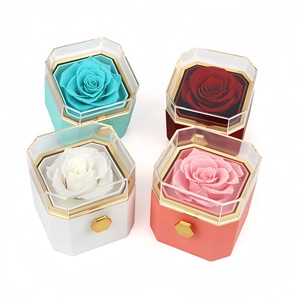 A-9 Scatola Regalo Fiore Eterno, Sorpresa per San Valentino e Natale, Gioielli con Anello, Ciondolo, Collana, Scatola Rosa con Copertura in Acrilico - Product Image 1