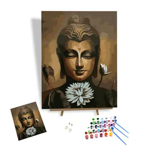 Diy Painting By Number Kit With Frame Buddha Statue White Lotus Portrait Paint By Numbers On Canvas Home Art Decor