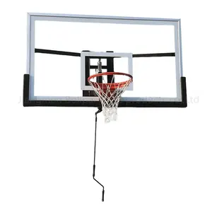 Height Adjustable Wall Mounted Easy Installation Basketball Goal with Tempered Glass Backboard 3 Spring Rim