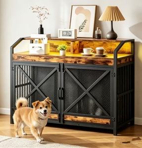 Meilleures ventes - Cage pour chien robuste pour l'intérieur avec étagères de rangement, cage en bois avec éclairage LED pour chiens de grande taille XL - Product Image 1