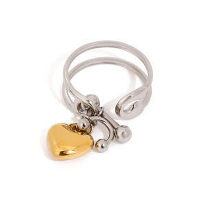 Stainless Steel <b>Ring</b> Heart Shape <b>Adjustable</b> Openwork Design Unisex Jewelry Gift - Product Image 1