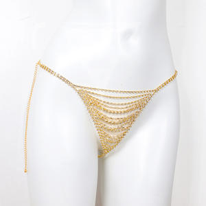 Tanga de cadena artesanal brillante BINSHUO, cadena corporal multicapa con diamantes de imitación brillantes chapados en oro para ropa interior de Bikini - Product Image 2
