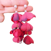Pendiente largo de verano con borlas de flores para mujer, moda grande, multicapa, fiesta de vacaciones, boda, pendiente largo de flores de tela para mujer