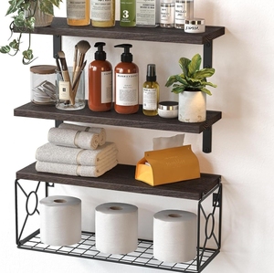 Supporto da parete galleggiante in <span class=keywords><strong>legno</strong></span> Organizer porta-oggetti da bagno per <span class=keywords><strong>carta</strong></span> <span class=keywords><strong>igienica</strong></span> porta-asciugamani portaoggetti - Product Image 6