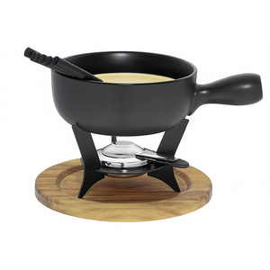 Cheese Fondue Set <b>Cast</b> Iron Wood Base 21cm Black 10 Pieces - Product Image 2