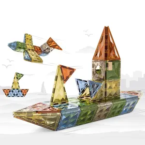 78件热卖磁铁建筑瓷砖儿童3D搞笑建筑磁性积木玩具发现DIY磁性瓷砖玩具