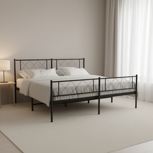 Struttura letto matrimoniale in acciaio verniciato a polvere nero, design industriale, stile box spring - Product Image 2