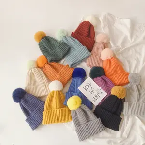 High Quality Wholesale Knitted Custom Satin Lined Beanies Pom Kids Beanie