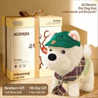 Peluche chiot électrique télécommandée HongRuiKe, simulation West Highland, avec boîte cadeau et logo personnalisé pour bébé (cadeau de pleine lune)