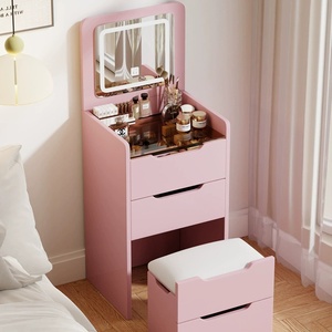 New Modern Foldable Flip-Top Dressing Table with Drawers Compact Solid Wood Bedroom <b>Vanity</b> Set Chair and <b>Lighted</b> <b>Mirror</b> - Product Image 1