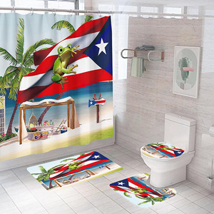 Bandera DE RECUERDO DE Puerto Rico, hibisco, <span class=keywords><strong>gallo</strong></span>, poliéster, impermeable, juego de cortina de ducha de rana con tapa de inodoro, alfombrilla de baño - Product Image 5