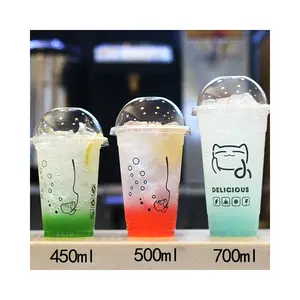 450ml 500ml 700ml printing plastic disposable milktea cup PET transparent clear glass Drinking disposable juice cups