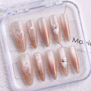 10 Piezas de <span class=keywords><strong>Uñas</strong></span> Postizas <span class=keywords><strong>Francesas</strong></span> Hechas a Mano con Flores 3D en Caja Transparente, Puntas de <span class=keywords><strong>Uñas</strong></span> Largas en <span class=keywords><strong>Forma</strong></span> de <span class=keywords><strong>Almendra</strong></span> - Product Image 5