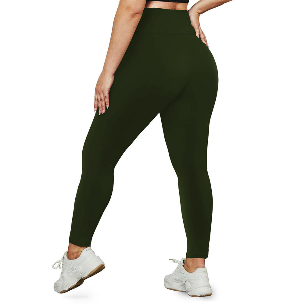 Army Green Nine-Point Length Plus-Size Yoga Pants