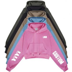 Hoodies courts populaires avec logo personnalisé, impression sérigraphique, faible MOQ, vêtements pour femmes, hoodie de haute qualité au design personnalisé - Product Image 1