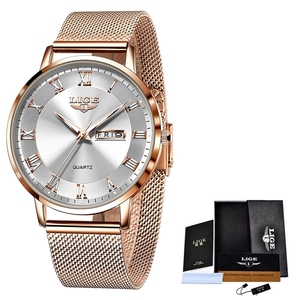 LIGE LG10049 Đồng hồ đeo tay nữ sang trọng màu vàng hồng Nhà máy thể thao chống nước Đồng hồ đeo tay nữ dây thép Đồng hồ Relogio Feminino có hộp - Product Image 2