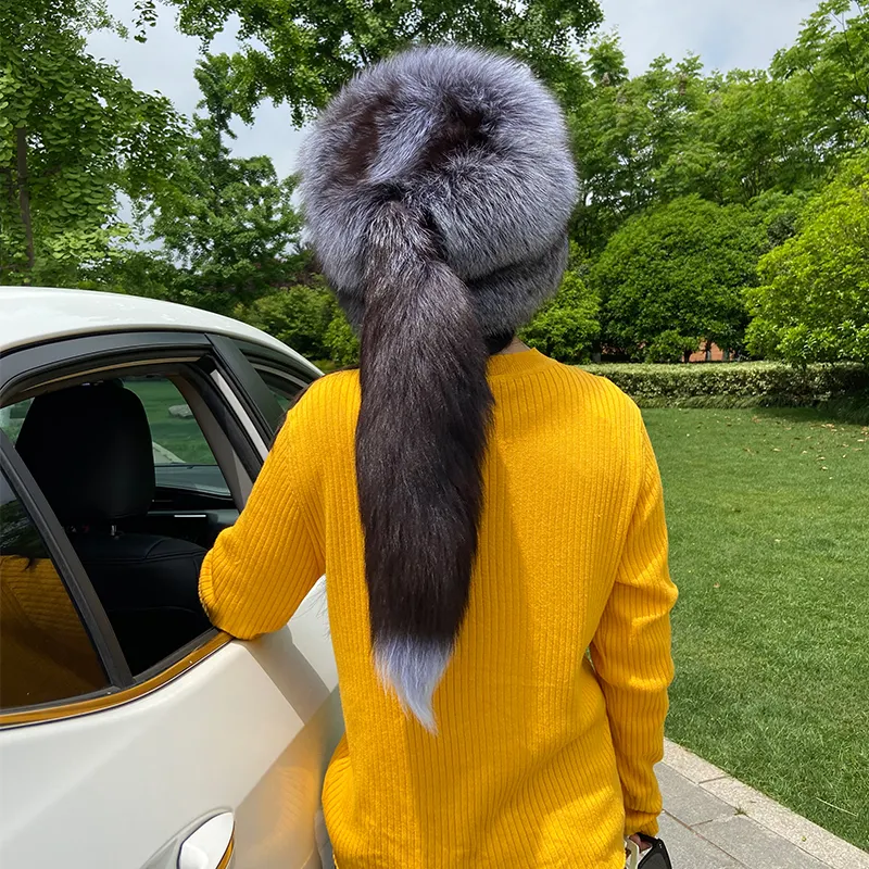women 2023 winter silver fox fur hat genuine fox fur hat with full skin bigger size and with adjust line
