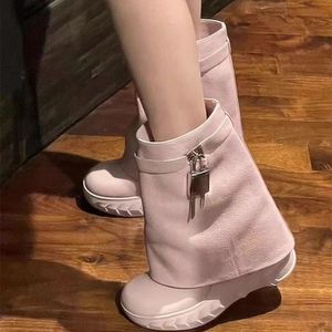 Hot Product Botines Dama Shark Lock Wedge Heel Shoes Short <b>Boots</b> for Woman - Product Image 5