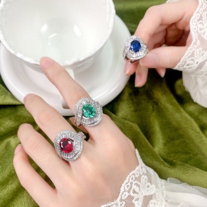 Best Seller Wholesale Fashion Jewelry Eco-friendly Copper Oval Cut 8*10mm Red Zircon Vintage Hand Designer <b>Rings</b> for Bulk Retail - Product Image 6