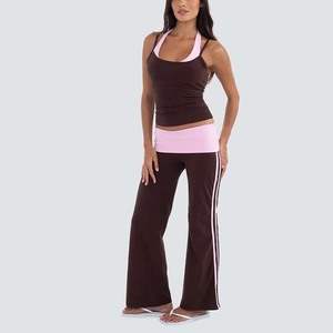 Hot Sale Women 100% Cotton Breathable Layered <strong>Halter</strong> Camisole <strong>Bra</strong> Removable Pads Color Block Adjustable Straps <strong>Loose</strong> Sports <strong>Bra</strong> - Product Image 4