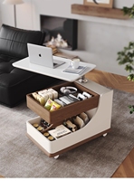 Table Basse Mobile Moderne Minimaliste à Hauteur Réglable, Plateau en Verre Trempé ou Pierre, Chariot Multifonctionnel en Bois Massif – Vente Directe Usine