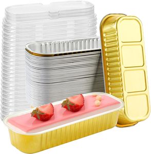 Mini Rectangular Loaf <b>Pans</b> with Plastic <b>Lids</b> 100pcs/pack 6.8oz Oven Safe Food Grade Custom Logo Cake & Cupcake Baking Containers - Product Image 1