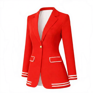 Delta |   Sigma |   Chaqueta Blazer Roja con Peplum Bordado de la Hermandad Theta, Estilo Varsity Elegante para Negocios - Product Image 1