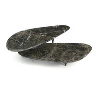 Vente en gros nordique de grande table basse gigogne en marbre travertin noir de luxe ensemble table d'appoint en bois noyer pour salon intérieur