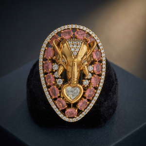 Kundan Fashionable Gold Plated <b>Finger</b> <b>Ring</b> Heart-Shaped Natural Stone Animal Design Pave Setting Trendy Style Free Size Gift - Product Image 2